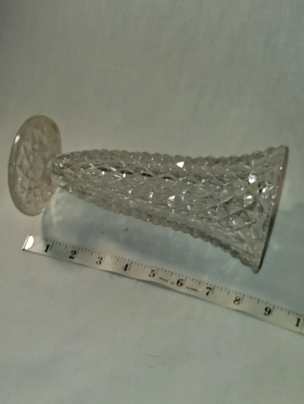 Vintage Clear Glass Diamond Pattern Vase Trumpet Style Glass Vase